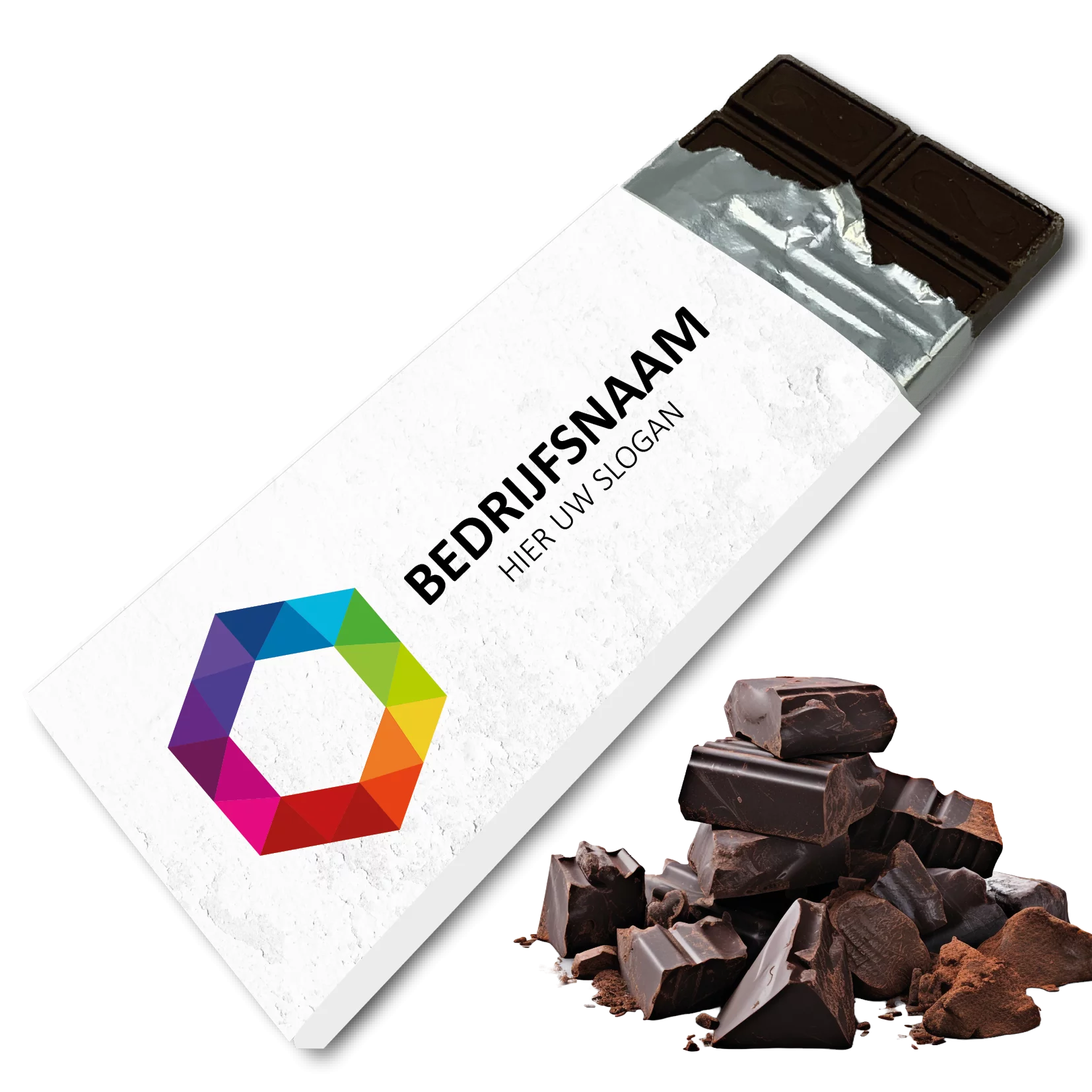 chocolade reep met eigen wikkel, logoreep